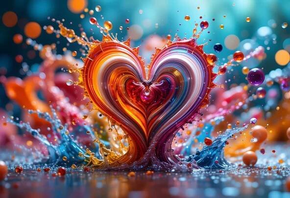 Bezplatný obrázek: Barevné stříkání kapaliny ve tvaru srdce