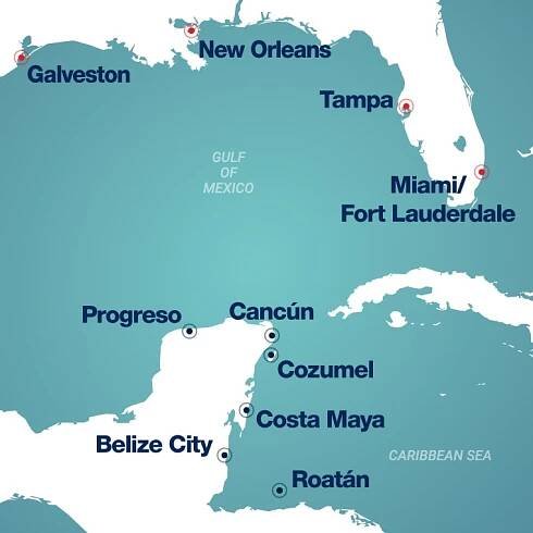 Map of Western Caribbean ports