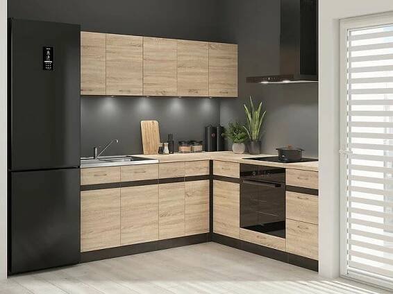 Rohová kuchyně BRW Junona Line 200 + 200 cm (wenge + dub sonoma)