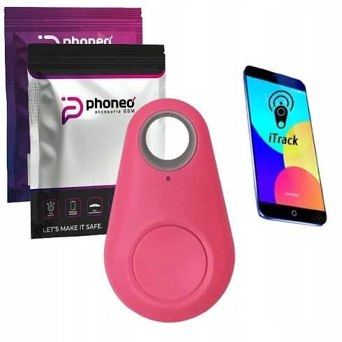 PŘÍVĚSEK NA KLÍČE Phoneo LOKALIZÁTOR KLÍČŮ PENĚŽENKA PSA KOČKY GPS BLUETOOTH RŮŽOVÁ