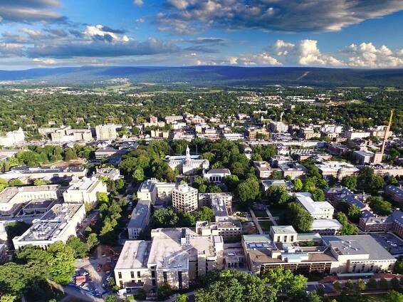 An aerial view of the University Park campus