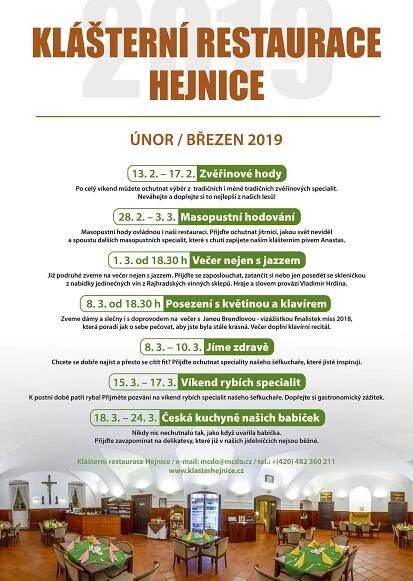 Navštivte Klášterní restauraci Hejnice / Akce na únor a březen 9