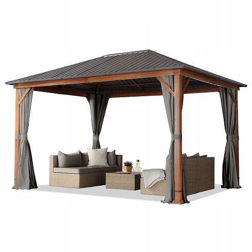 Zahradní altán 3x4 m ve vzhledu dřeva - Hardtop ocelová Obrázek produktu 