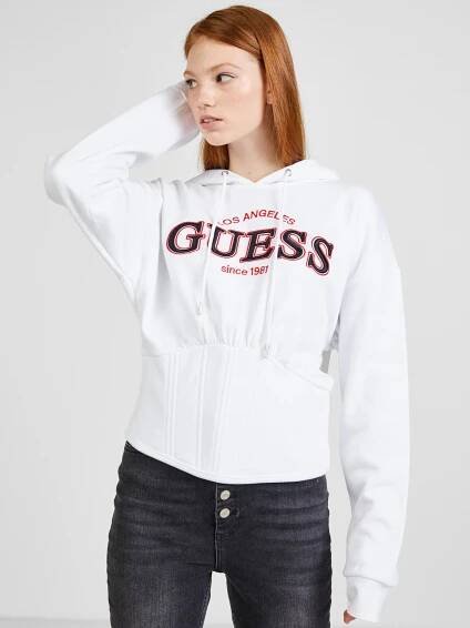 Guess - Bílá dámská mikina s kapucí Guess | ZOOT.cz