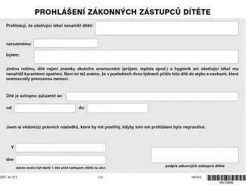 Prohlášení zákonných zástupců (bezinfekčnost)