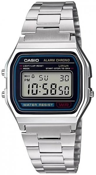 Pánské hodinky Casio klasické digitální šedý ciferník nerezová ocel náramek A158WA-1