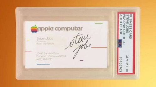 Vizitka společnosti Apple podepsaná Stevem Jobsem