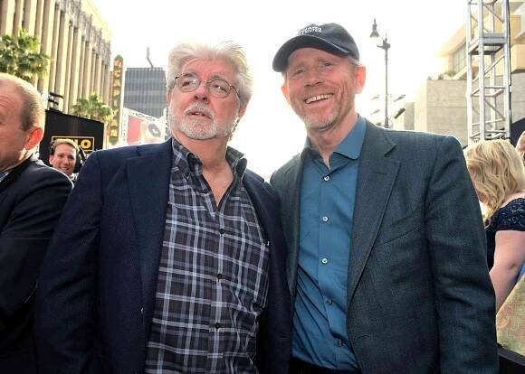 George Lucas and Director Ron Howard attend the world premiere 