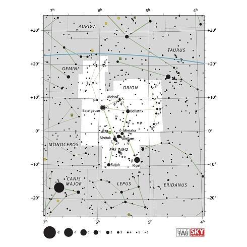 Souhvězdí Orion, hvězdná mapa