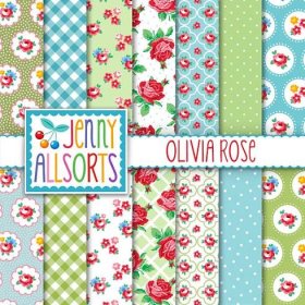 Shabby Chic Digital Paper Olivia Rose Vintage Aqua, Lime and Pink Designs for Invites, Card Making, Digital Scrapbooking and Backgrounds - Etsy