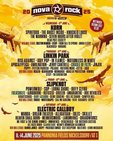 LINKIN PARK, SLIPKNOT i KORN. Jubilejní 20. ročník rakouského festivalu Nova Rock vypukne už za dva měsíce | Spark Rock