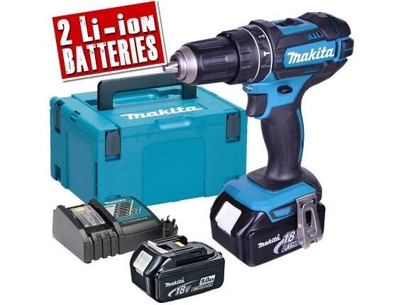 Aku vrtačka s příklepem Makita DHP482RTJ - 2x aku 18V/5.0Ah, 62Nm, 2 rychl., 1.5kg, v kufru