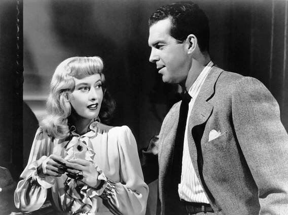 DOUBLE INDEMNITY, from left, Barbara Stanwyck, Fred MacMurray, 1944