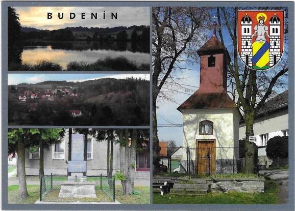 Budenín (okr. Benešov) - víceobrázková, erb - Pohlednice místopis