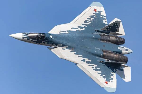 ZHUHAI, CHINA - NOVEMBER 07: A Russia's Sukhoi Su-57 stealth fighter jet begins preparations and adaptive flight training for the upcoming 15th China International Aviation and Aerospace Exhibition, or Airshow China 2024, on November 7, 2024 in Zhuhai, Guangdong Province of China. The 15th China International Aviation and Aerospace Exhibition will be held in Zhuhai from November 12 to 17. (Photo by VCG/VCG via Getty Images)
