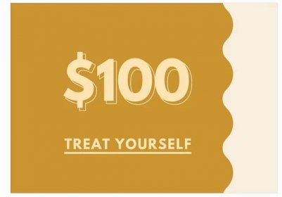 $100 gift certificate template with orangish brown wave decoration