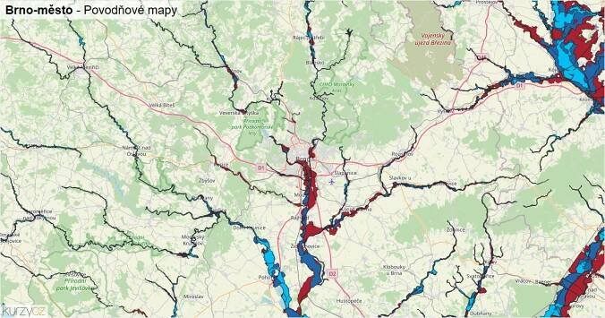 Povodňové mapy Brno-město - mapa stoleté vody | Kurzy.cz