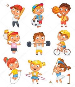 Sport a fitness. Vtipné kreslené postavičky