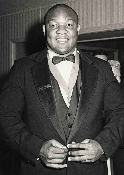 George Foreman attends 38th Annual Horatio Alger Awards Dinner on May 10, 1985 at the Waldorf Hotel in New York City.