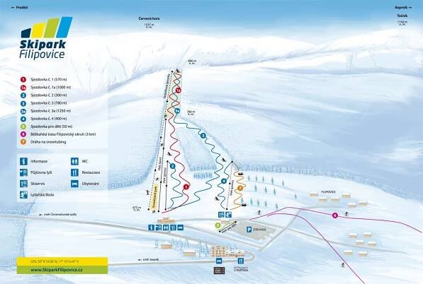 Filipovice - mapa sjezdovek