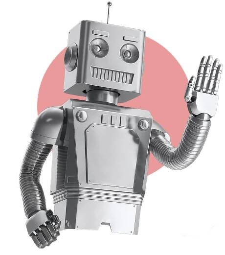 a robot with hand up saying hi
