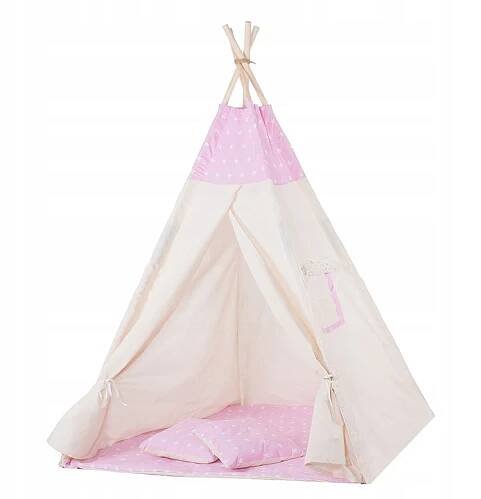 Teepee stan pro děti SPRINGOS Růžový s hvězdami