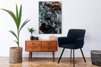 PYRUS Velurová židle do obývacího pokoje tmavě modrá námořnická/černá - obrázek 1