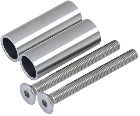 Přechod na vymezení vzdálenosti mezi sloupem (plochý) a kotevní deskou, ø 20x2,0 mm /L:55 mm, vnitřní šroub: M8x80 mm, broušená nerez K320 / AISI304, bal: 2ks