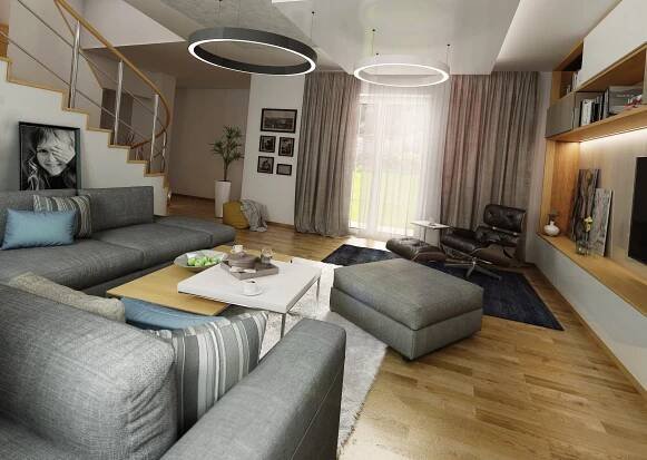Obývací pokoj se schodištěm | AŤÁK DESIGN 