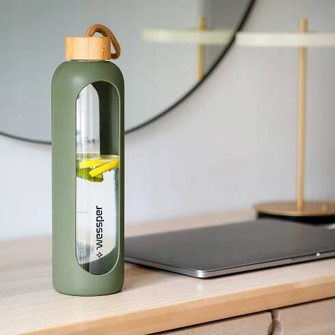 Lahev Na Pití Skleněná vzduchotěsná láhev na vodu 1l 1000ml Wessper v pouzdro Značka Wessper