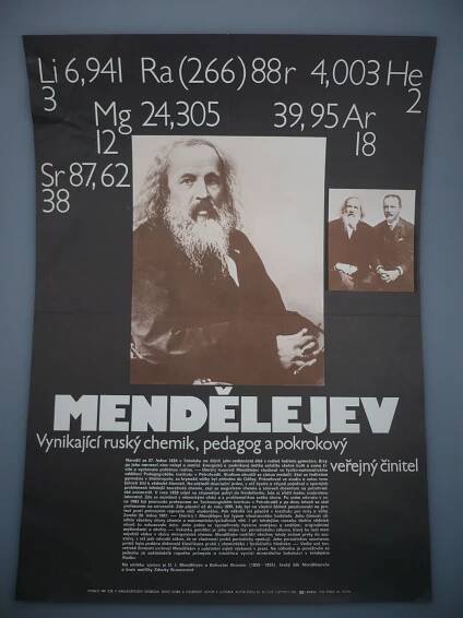 Plakát - Dmitrij Ivanovič Mendělejev - ruský chemik - vydáno 1983