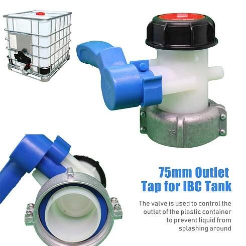 75mm výstupní kohout pro vypouštění nádrže IBC Adaptér kohoutu ventilový ventil Uzavírací kohout vypouštěcí kohout nádrže na dešťovou vodu pro