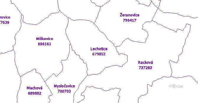 Katastrální mapa Lechotice - přehledová mapa katastrálního území