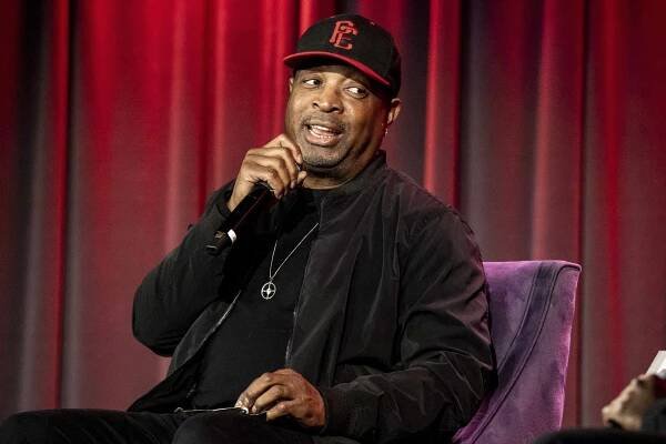Chuck D speaks during Conversation with Chuck D at The GRAMMY Museum on February 07, 2023 in Los Angeles, California.