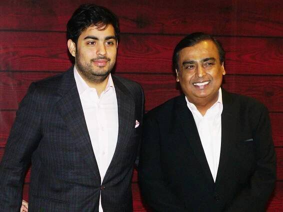 Akash Ambani and Mukesh Ambani attends the Javed Akhtar's 75th birthday celebration on January 17, 2020 in Mumbai, India.