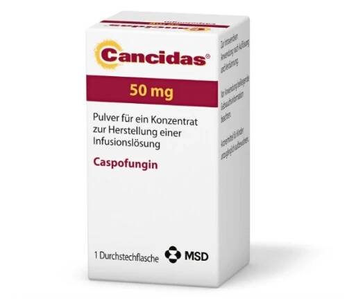Verpackung des Arzneimittels Cancidas® (Caspofungin)