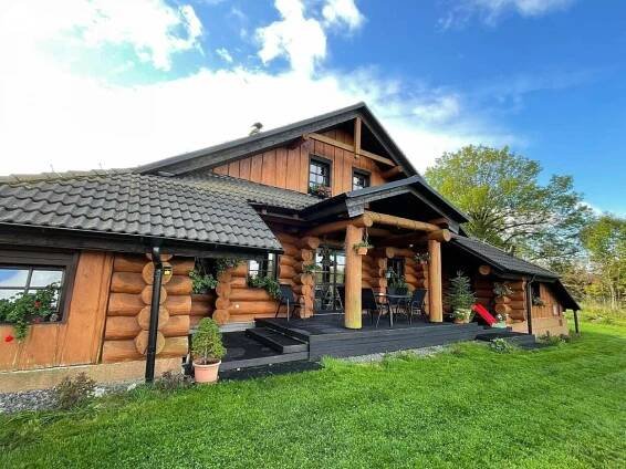 Pohled na terasu - srub k pronájmu Mendryka u Litomyšle - foto 10