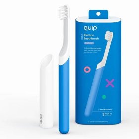 Quip Child Electric Toothbrush Full Head, Built-in Timer + Travel Case, Blue Rubber