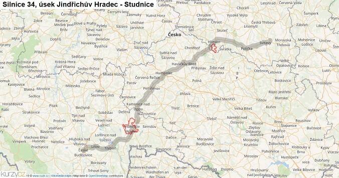 Úsek Jindřichův Hradec - Studnice, Silnice 34 - Mapa | Kurzy.cz