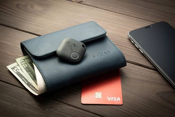 Kožená peněženka FIXED Smile Classic Wallet se smart trackerem FIXED Smile PRO, modrá