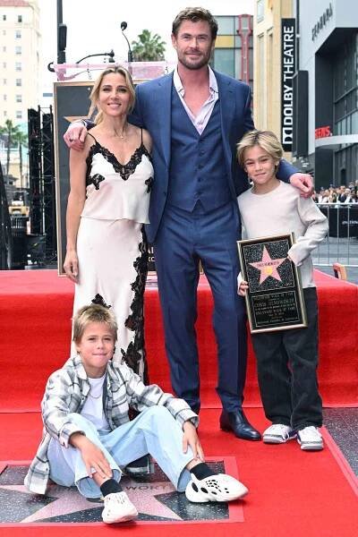 Sasha Hemsworth, Elsa Pataky, Chris Hemsworth and Tristan Hemsworth during the ceremony honoring Chris Hemsworth with a Star on the Hollywood Walk of Fame on May 23, 2024 in Los Angeles, California. 