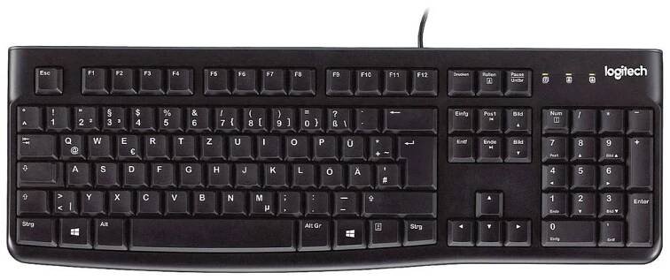 Logitech K120 Keyboard kabelový, USB klávesnice německá, QWERTZ černá odolné proti stříkající vodě