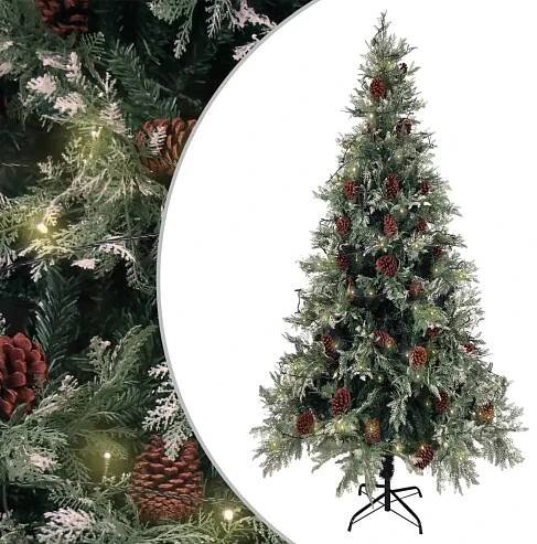 Vánoční stromek s LED a šiškami zelený a bílý 225 cm PVC a PE