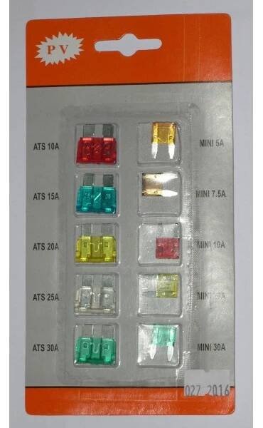 Sada pojistek do auta MIDI + MINI 10ks