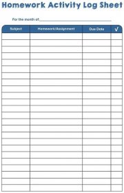 Printable Homework Activity Log Sheet