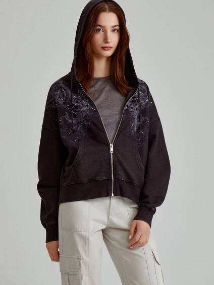 Mikina na zips s kapucňou Farba čierna - HOUSE - 135AB-99X