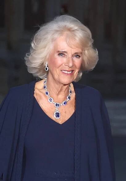 Queen Camilla arrives for a state dinner at the Palace of Versailles during the British state visit to France, September 20, 2023 (Chris Jackson/Getty Images)