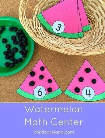 Watermelon math center ... great for fine motor development too!! | Artesanías de preescolar, Manualidades, Juegos matematicos para niños