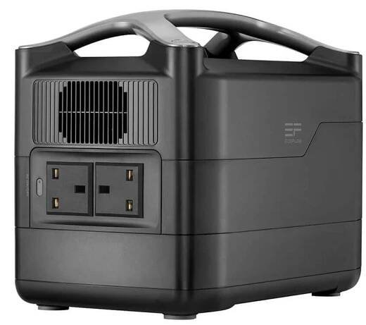 The EcoFlow RIVER Max - 576Wh Portable Power Station is a portable power station with multiple AC outlets and a ventilation system, featuring a sturdy handle on top.