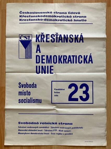 Plakát Volby po roce 1989 - Křesťanská a Demokratická Unie, ca 85x61cm - Starožitnosti a umění